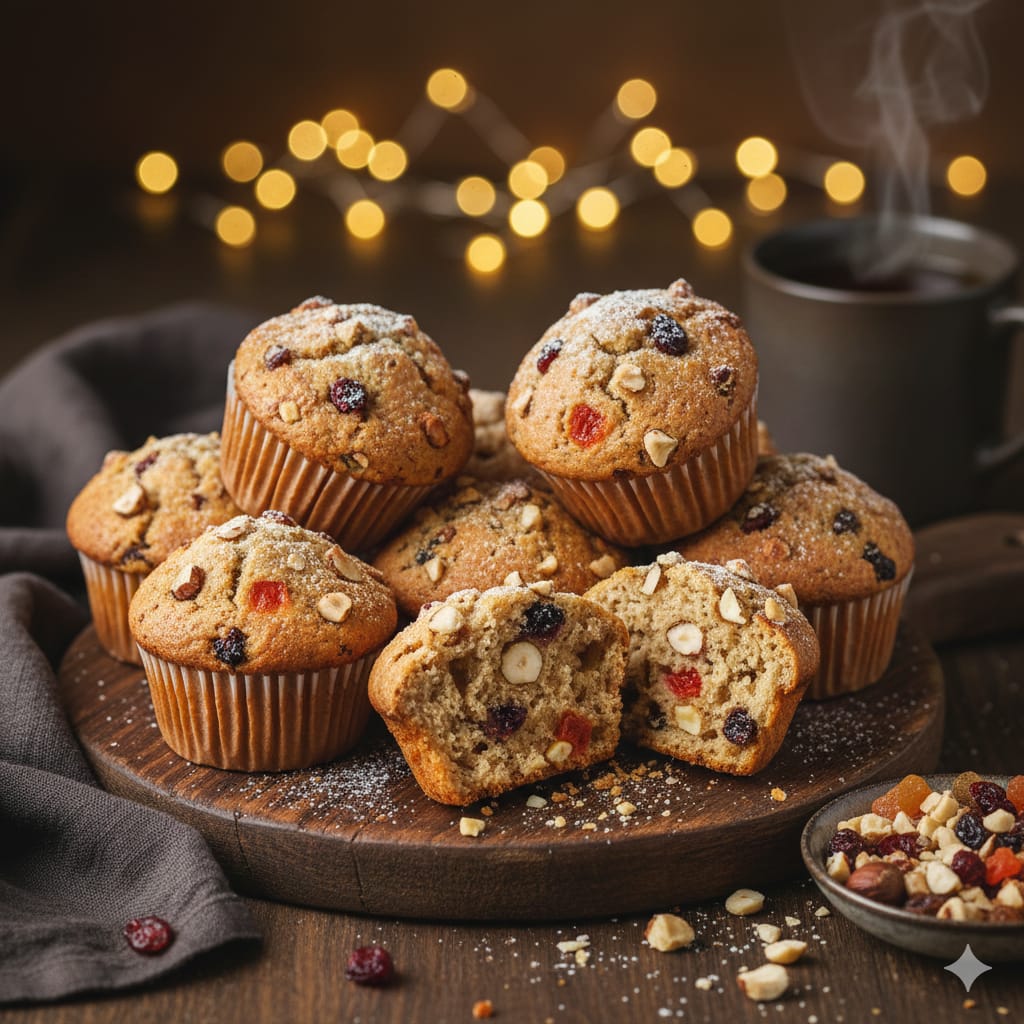 Fındık Parçacıklı ve Karışık Kış Meyveli Muffin Tarifi