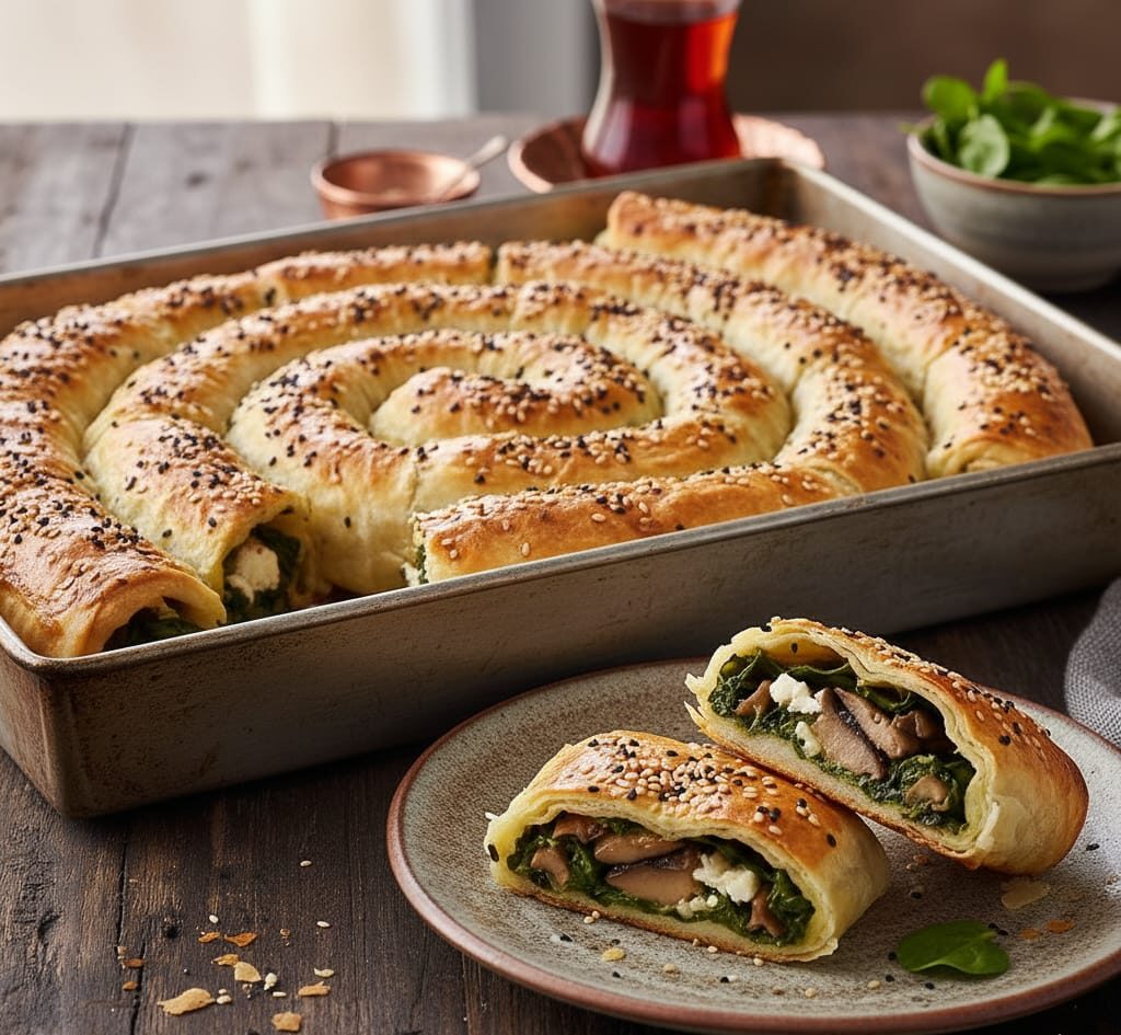 Mantarlı Ispanaklı Rulo Börek Tarifi