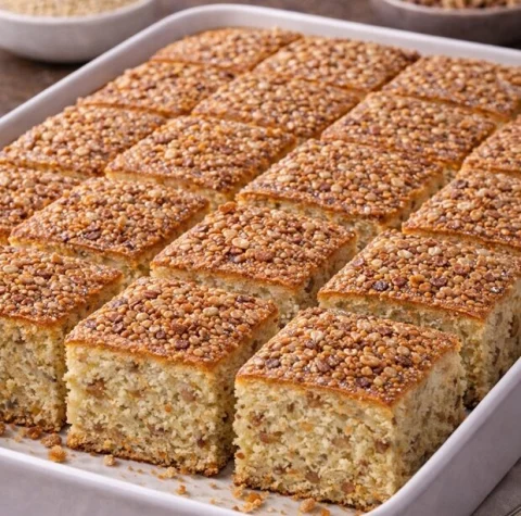 Karamelize Susamlı ve Nemli Tahinli Kek Tarifi